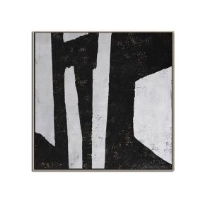 100% Handmade Abstract Oil Painting  Wall Art Modern Minimalist Black and White Canvas Home Decor For Living Room No Frame (size: 150x150cm)