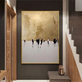 100% Hand Painted Abstract Oil Painting Wall Art Figure Picture Gold Foil Minimalist Modern On Canvas Decor For Living Room No Frame (size: 100x150cm)