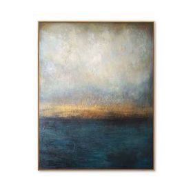 100% Hand Painted Abstract Oil Painting Wall Art Blue Minimalist Modern On Canvas Decor For Living Room Office No Frame (size: 75x150cm)