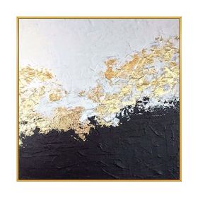 Top Selling Handmade Abstract Oil Painting Wall Art Modern Minimalist White and Black Gold Foil Canvas Home Decor For Living Room Bedroom No Frame (size: 120x120cm)