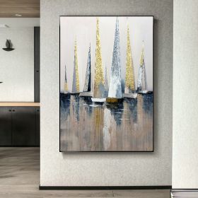 100% Hand Painted Abstract Modern Boat Pictures Art Oil Painting On Canvas Wall Art Wall Painting For Living Room Home Decoration (size: 100x150cm)