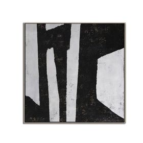 100% Handmade Abstract Oil Painting  Wall Art Modern Minimalist Black and White Canvas Home Decor For Living Room No Frame (size: 80x80cm)