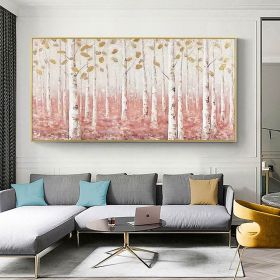 100% Handmade pink flower thick knife landscape modern nordic artwork oil painting for office living room decoration (size: 80x160cm)