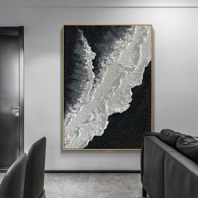 Modern Abstract handpainted large size wholesale prodcut ocean seaside thick grey and black Oil painting Simple Design Wall Art (size: 150x220cm)