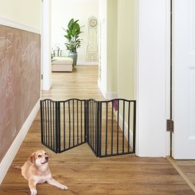 Pet Gate ‚Äì Dog Gate for Doorways;  Stairs or House ‚Äì Freestanding;  Folding ;  Dark brown; Arc Wooden (Color: Dark brown)