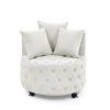 Velvet Upholstered Swivel Chair for Living Room, with Button Tufted Design and Movable Wheels, Including 3 Pillows