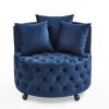 Velvet Upholstered Swivel Chair for Living Room, with Button Tufted Design and Movable Wheels, Including 3 Pillows