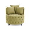 Velvet Upholstered Swivel Chair for Living Room, with Button Tufted Design and Movable Wheels, Including 3 Pillows