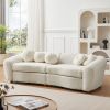 87.7" Modern Curved Sofa, Back Upholstered Couch with 5 Decorative Throw Pillows, Teddy Fabric Couch for Living Room, Office, Apartment