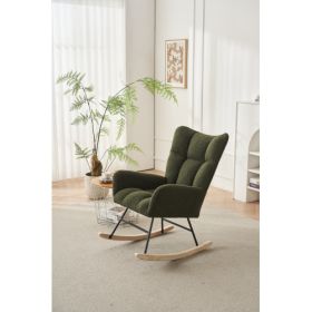 Rocking Chair Nursery, Solid Wood Legs Reading Chair with Teddy Fabirc Upholstered , Nap Armchair for Living Rooms, Bedrooms, Offices, Best Gift,Teddy (Material: Polyester, Color: Green)