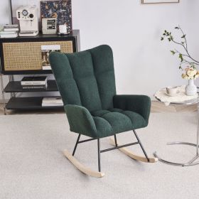 Rocking Chair Nursery, Solid Wood Legs Reading Chair with Teddy Fabirc Upholstered , Nap Armchair for Living Rooms, Bedrooms, Offices, Best Gift,Teddy (Material: Polyester, Color: Emerald)