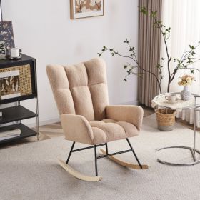 Rocking Chair Nursery, Solid Wood Legs Reading Chair with Teddy Fabirc Upholstered , Nap Armchair for Living Rooms, Bedrooms, Offices, Best Gift,Teddy (Material: Polyester, Color: Nude)