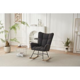 Rocking Chair Nursery, Solid Wood Legs Reading Chair with Teddy Fabirc Upholstered , Nap Armchair for Living Rooms, Bedrooms, Offices, Best Gift,Teddy (Material: Polyester, Color: Gray)