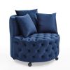 Velvet Upholstered Swivel Chair for Living Room, with Button Tufted Design and Movable Wheels, Including 3 Pillows