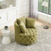 Velvet Upholstered Swivel Chair for Living Room, with Button Tufted Design and Movable Wheels, Including 3 Pillows