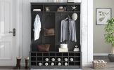 ON-TREND Modern Style Multiple Functions Hallway Coat Rack with Metal Black Hooks;  Entryway Bench 60" Wide Hall Tree with Ample Storage Space and 24