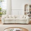 87.7" Modern Curved Sofa, Back Upholstered Couch with 5 Decorative Throw Pillows, Teddy Fabric Couch for Living Room, Office, Apartment