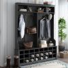 ON-TREND Modern Style Multiple Functions Hallway Coat Rack with Metal Black Hooks;  Entryway Bench 60" Wide Hall Tree with Ample Storage Space and 24