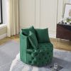 Velvet Upholstered Swivel Chair for Living Room, with Button Tufted Design and Movable Wheels, Including 3 Pillows