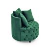 Velvet Upholstered Swivel Chair for Living Room, with Button Tufted Design and Movable Wheels, Including 3 Pillows