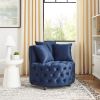 Velvet Upholstered Swivel Chair for Living Room, with Button Tufted Design and Movable Wheels, Including 3 Pillows