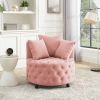 Velvet Upholstered Swivel Chair for Living Room, with Button Tufted Design and Movable Wheels, Including 3 Pillows