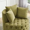 Velvet Upholstered Swivel Chair for Living Room, with Button Tufted Design and Movable Wheels, Including 3 Pillows