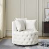 Velvet Upholstered Swivel Chair for Living Room, with Button Tufted Design and Movable Wheels, Including 3 Pillows