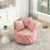 Velvet Upholstered Swivel Chair for Living Room, with Button Tufted Design and Movable Wheels, Including 3 Pillows