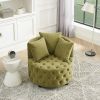 Velvet Upholstered Swivel Chair for Living Room, with Button Tufted Design and Movable Wheels, Including 3 Pillows