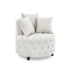 Velvet Upholstered Swivel Chair for Living Room, with Button Tufted Design and Movable Wheels, Including 3 Pillows