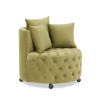 Velvet Upholstered Swivel Chair for Living Room, with Button Tufted Design and Movable Wheels, Including 3 Pillows