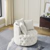 Velvet Upholstered Swivel Chair for Living Room, with Button Tufted Design and Movable Wheels, Including 3 Pillows